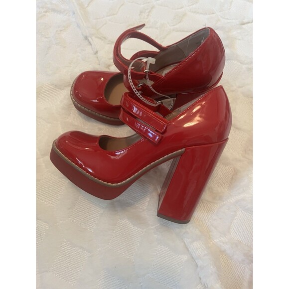 Steve Madden Twice Red Patent Leather Block Heel Mary Jane Platform Pumps Size 6 - Picture 5 of 9